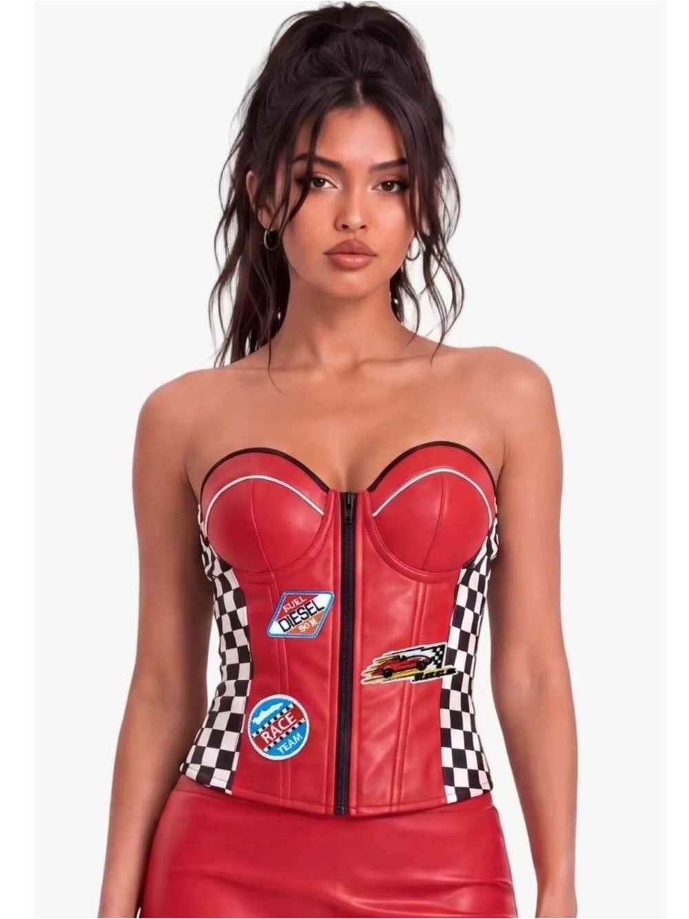 F1 Racecar Driver Halloween Costume Red Strapless Corset Top